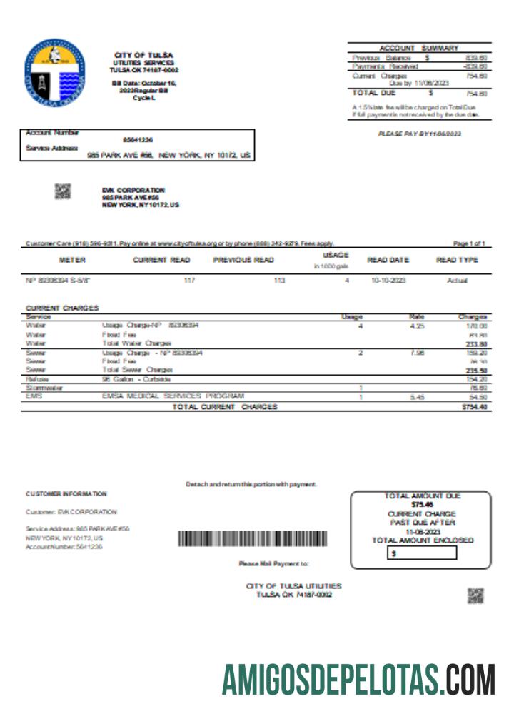 Projeto de lei de serviços públicos da cidade de Tulsa, SCR exemplo real